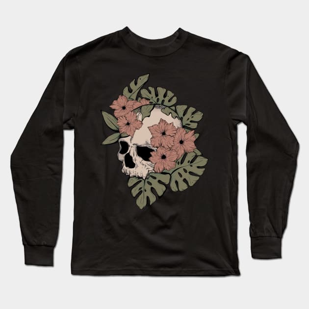 Tropical Skull Long Sleeve T-Shirt by Jess Adams